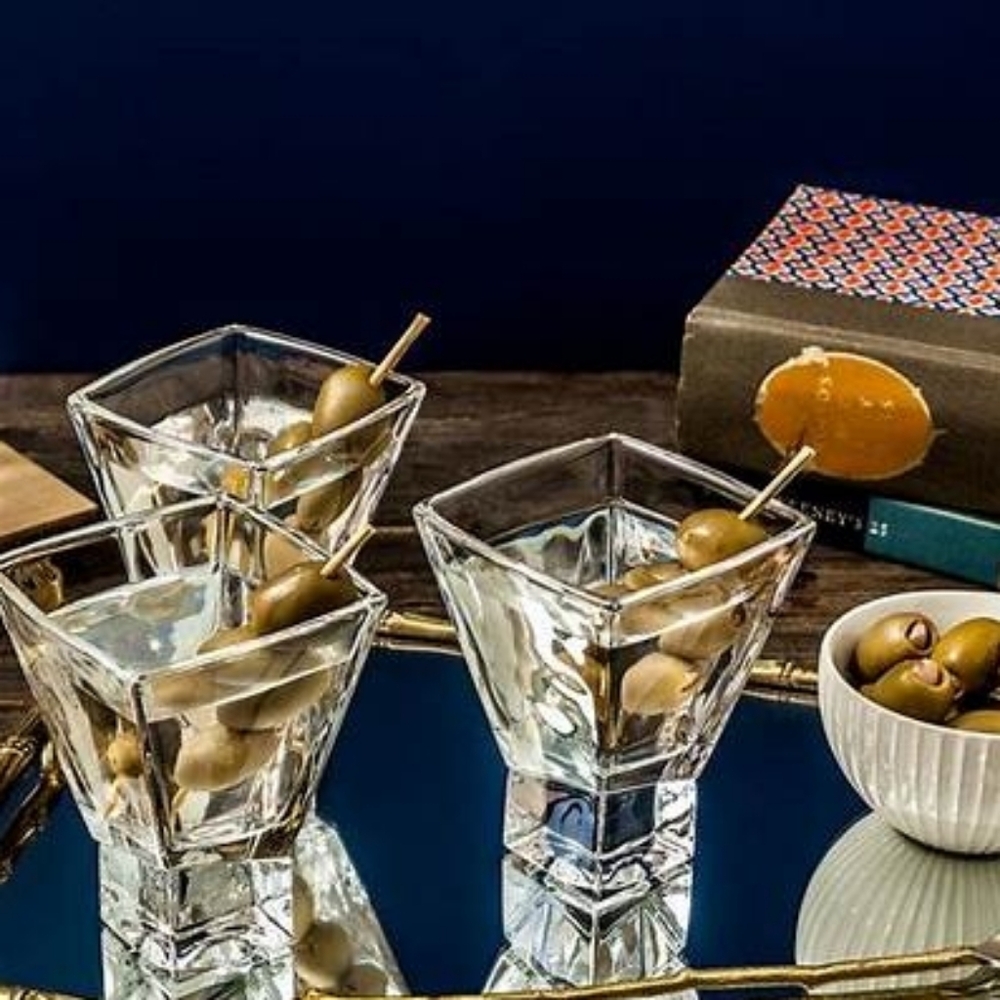The JoyJolt Carre Square Heavy Base Crystal Martini Glass - Set of 4